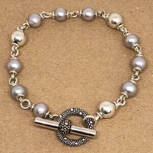 Michael Dawkins Sterling Silver 925 Starry Night Gray Pearl 7mm Bead Bracelet